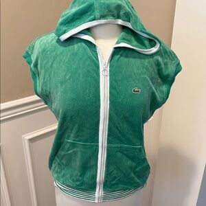 Vintage Lacoste Sport Velour Sleeveless Zip Hoodie Green Size 44 Y2K